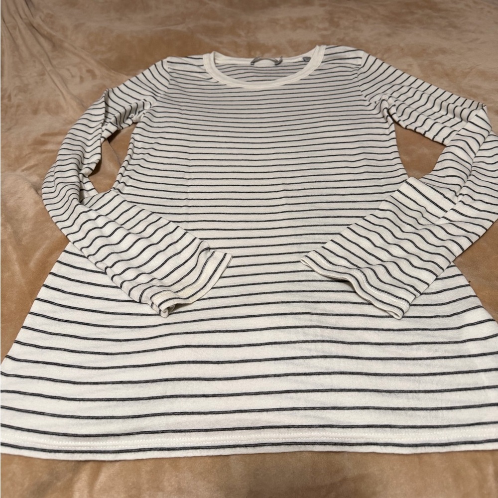 Vince Black and White Striped Pima Cotton Long Sleeved Top Women’s Large